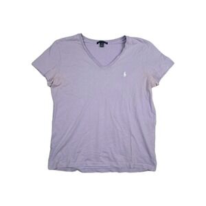 Ralph Lauren Tee Shirt Top Women's Size Large V-Neck Purple Short Sleeve‎ Cotton